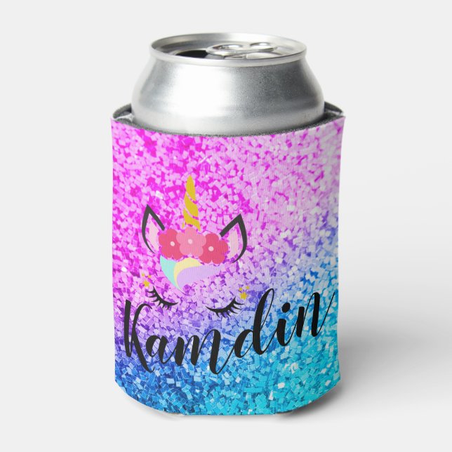 Personalised Unicorn Ombre Glitt Koozie Can Holder (Can Front)