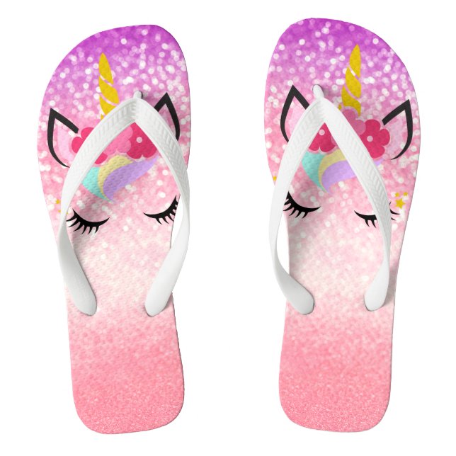 Personalised Unicorn Ombre Glitte Flipflop Sandals (Footbed)