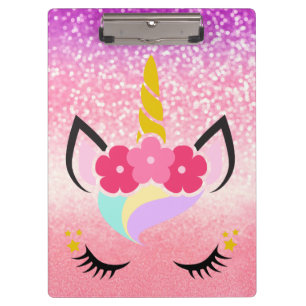 Personalised Unicorn Ombre Glitter Clip Board