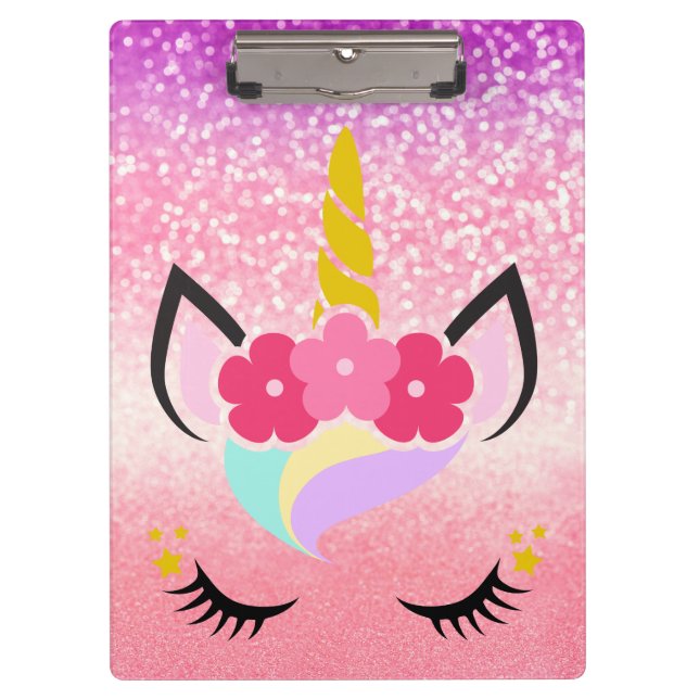 Personalised Unicorn Ombre Glitter Clip Board (Front)