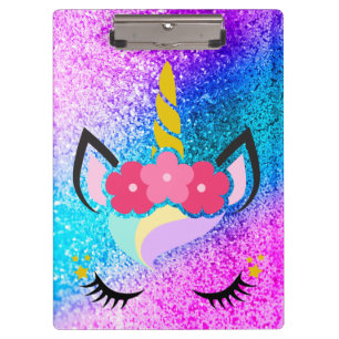 Personalised Unicorn Ombre Glitter Clip Board