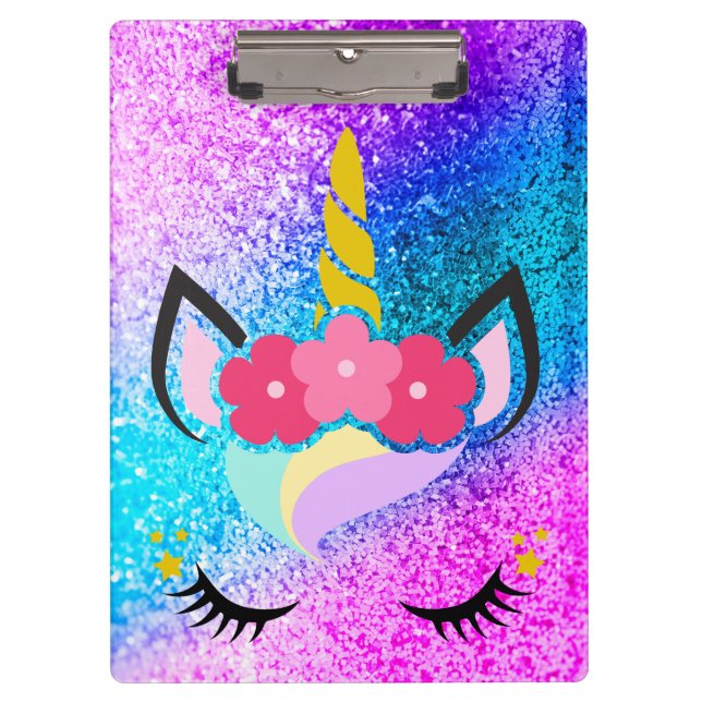 Personalised Unicorn Ombre Glitter Clip Board (Front)