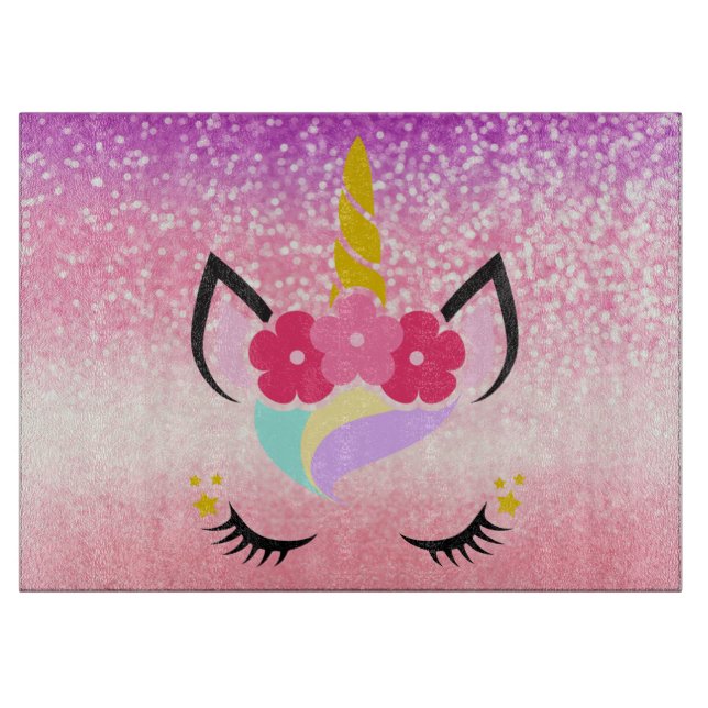 Personalised Unicorn Ombre Glitter Glass Cutting Cutting Board (Front)