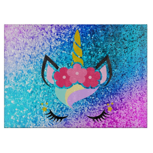 Personalised Unicorn Ombre Glitter Glass Cutting Cutting Board (Front)