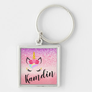 Personalised Unicorn Ombre Glitter Key Chain