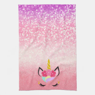 Personalised Unicorn Ombre Glitter Kitchen Towel