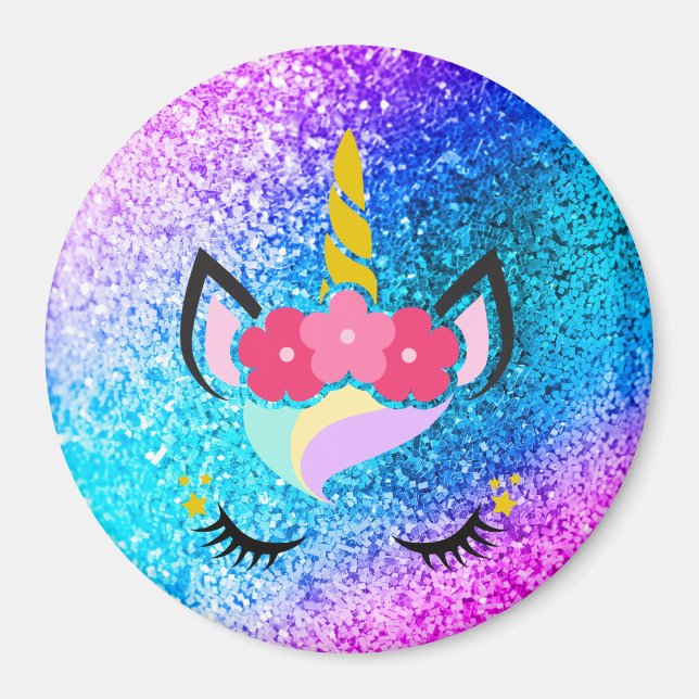 Personalised Unicorn Ombre Glitter Magnet (Front)