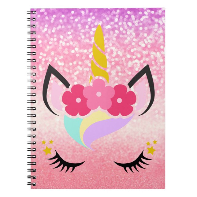 Personalised Unicorn Ombre Glitter Note Book (Front)