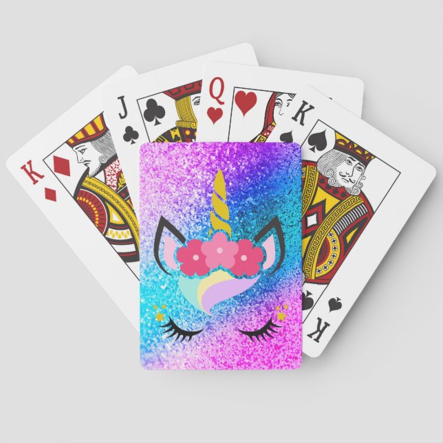 Personalised Unicorn Ombre Glitter Playing Cards (Back)