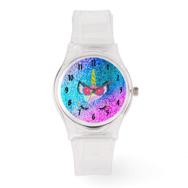 Personalised Unicorn Ombre Glitter Wrist Watch (Front)