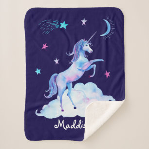 Personalised Unicorn on Clouds Sherpa Snuggy Blanket