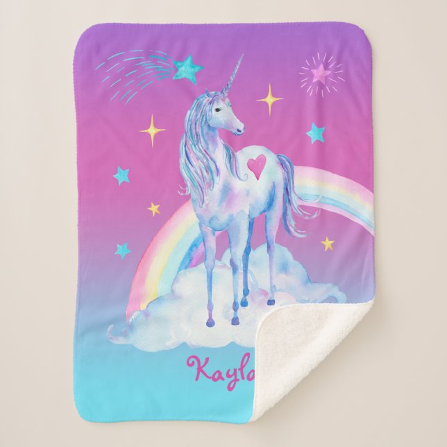 Personalised Unicorn on Clouds Sherpa Snuggy Sherp Sherpa Blanket (Front)