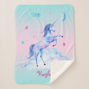 Personalised Unicorn on Clouds Sherpa Snuggy Sherpa Blanket