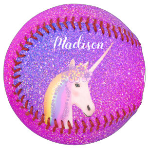 Personalised Unicorn Pink Purple Glitter Girls Softball