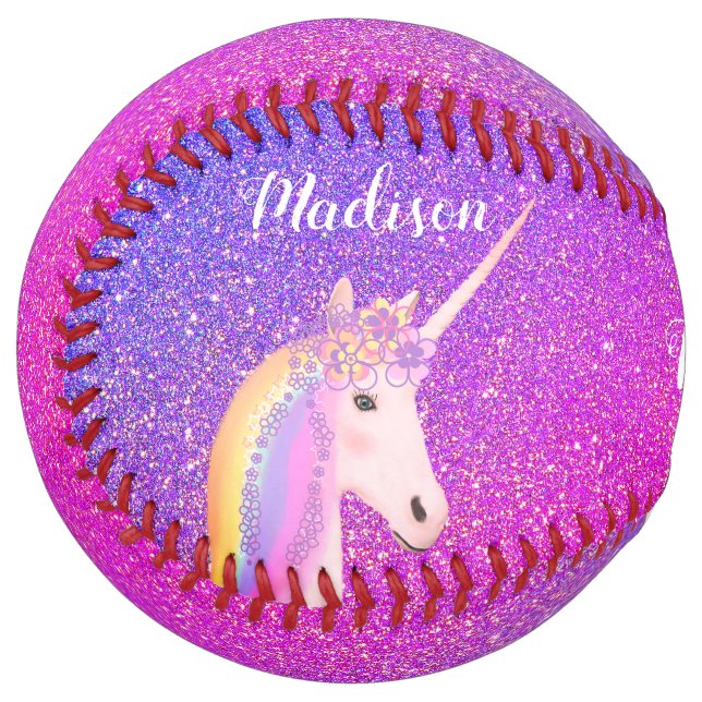 Personalised Unicorn Pink Purple Glitter Girls Softball (Front Left)