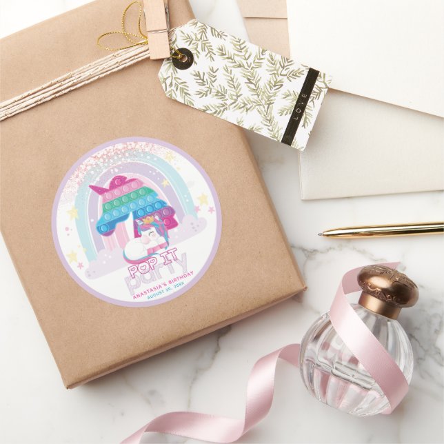 Personalised Unicorn Pop It Girl Birthday Classic Round Sticker (Gifting)