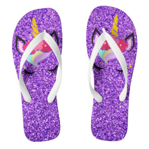 Personalised Unicorn Purp Glitter Flipflop Sandals