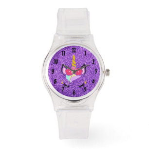 Personalised Unicorn Purple Glitter Wrist Watch