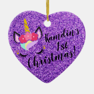Personalised Unicorn Purple Glitter XMAS Ornament