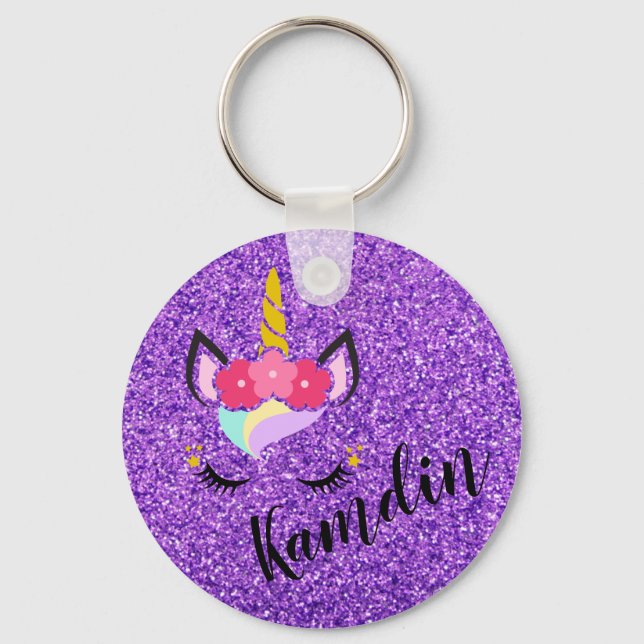 Personalised Unicorn Purple Key Chain Zipper Pull (Front)