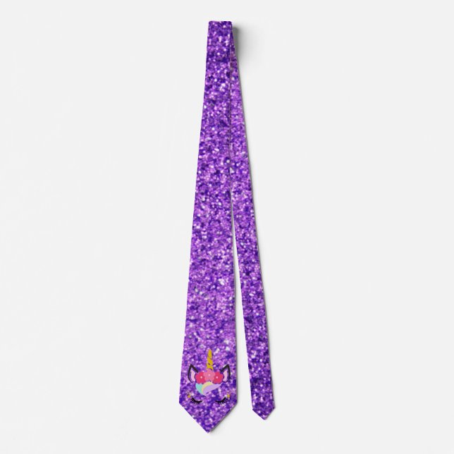 Personalised Unicorn Purple Mens Dress Tie (Front)