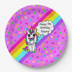 Personalised Unicorn, Rainbow and Butterfly Paper Plate