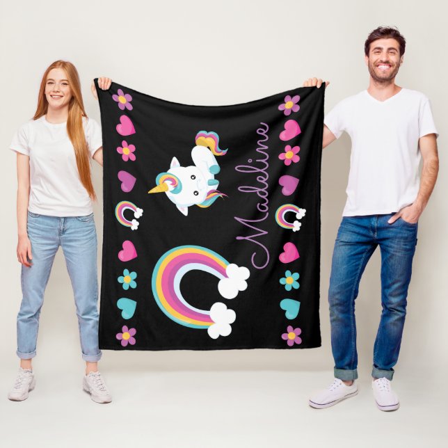 Personalised Unicorn & Rainbow Fleece Blanket (In Situ)