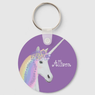 Personalised Unicorn Rainbow Glamour Chic Key Ring
