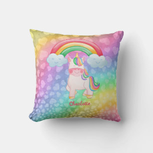Personalised Unicorn Rainbow Hearts Cushion