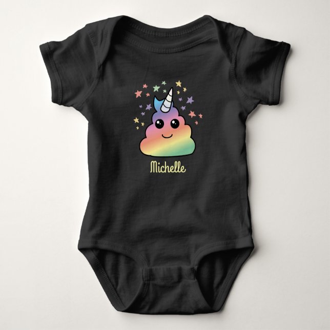 Personalised Unicorn Rainbow Poop Emoji Kawaii Baby Bodysuit (Front)