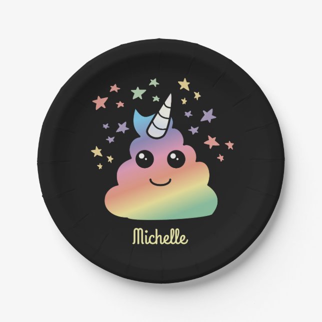 Personalised Unicorn Rainbow Poop Emoji Paper Plate (Front)