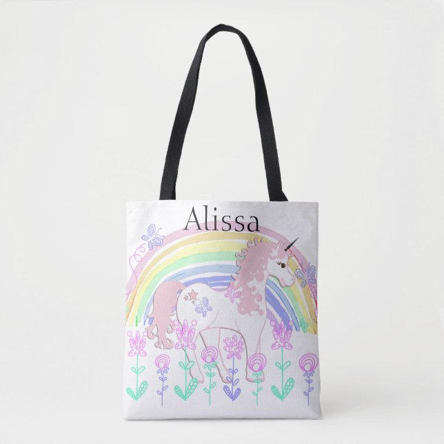 Personalised Unicorn & Rainbows Child's Tote Bag (Front)