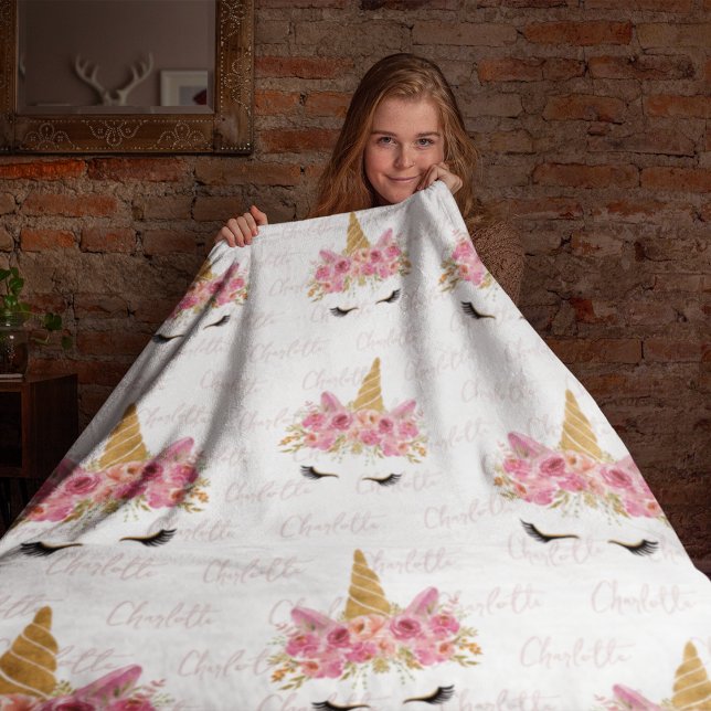 Personalised Unicorn Repeating Name Monogrammed Fleece Blanket (Creator Uploaded)