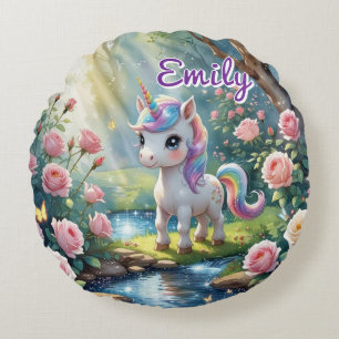 Personalised Unicorn Round Pillow – Rose Forest