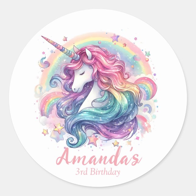 Personalised Unicorn Round Stickers (Front)
