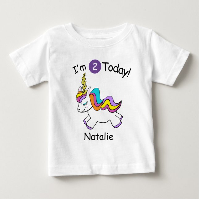 Personalised Unicorn Second Birthday Baby T-Shirt (Front)