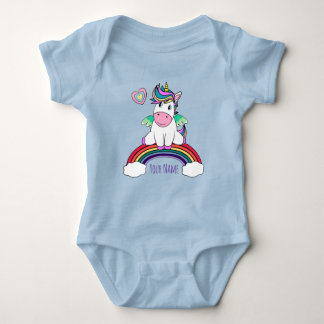 Personalised Unicorn Sitting On A Rainbow Baby Bodysuit