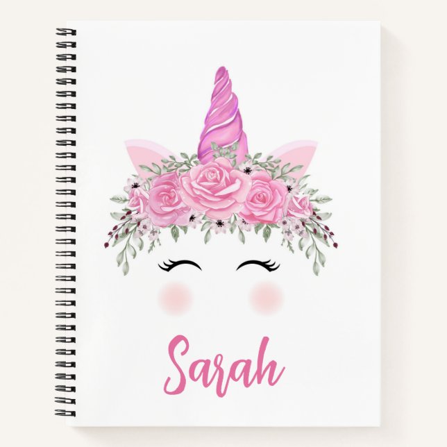Personalised Unicorn Sketchbook With Pink Name Notebook (Front)