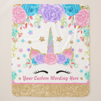 Personalised Unicorn Watercolor flower Sherpa Blanket