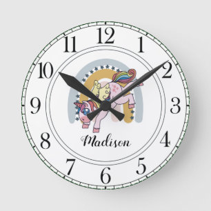 Personalised Unicorn Watercolor Rainbow Round Clock