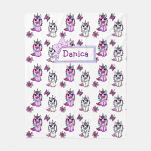 Personalised Unicorn with Bow Purple Fleece Blanket
