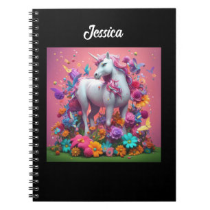 Personalised Unicorn with flowers Notebook
