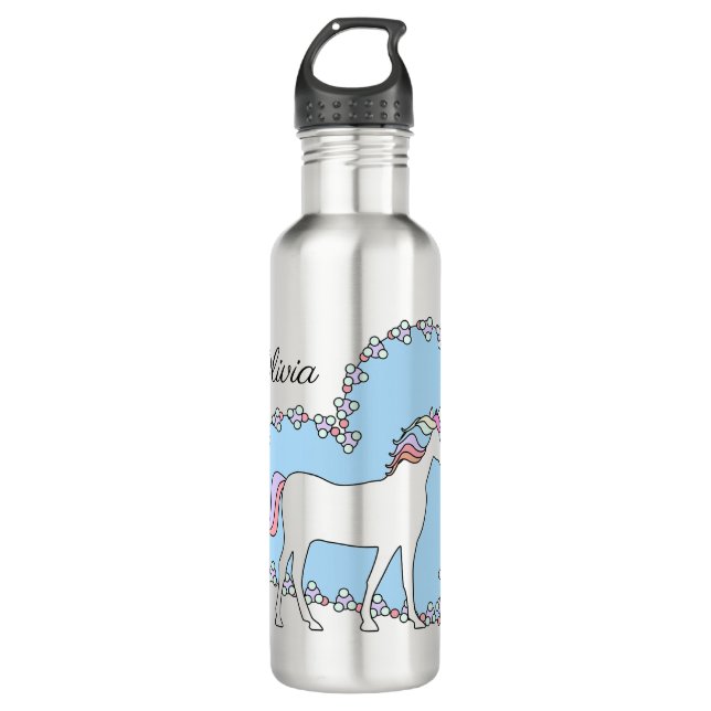 Personalised Unicorn with Hearts 710 Ml Water Bottle (Front)