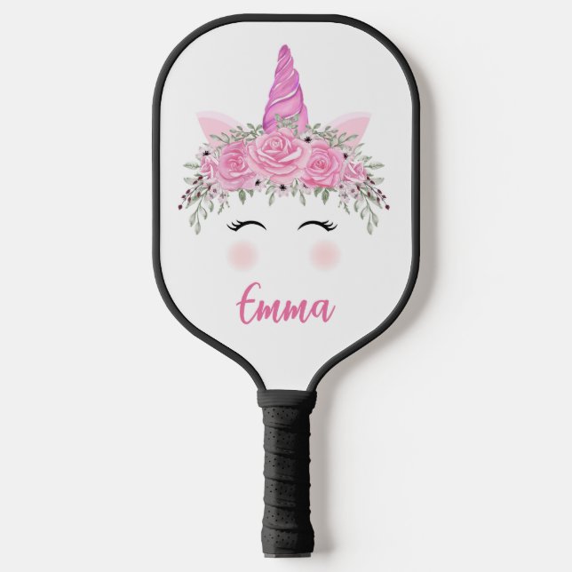 Personalised Unicorn  With Pink Name Pickleball Paddle (Front)