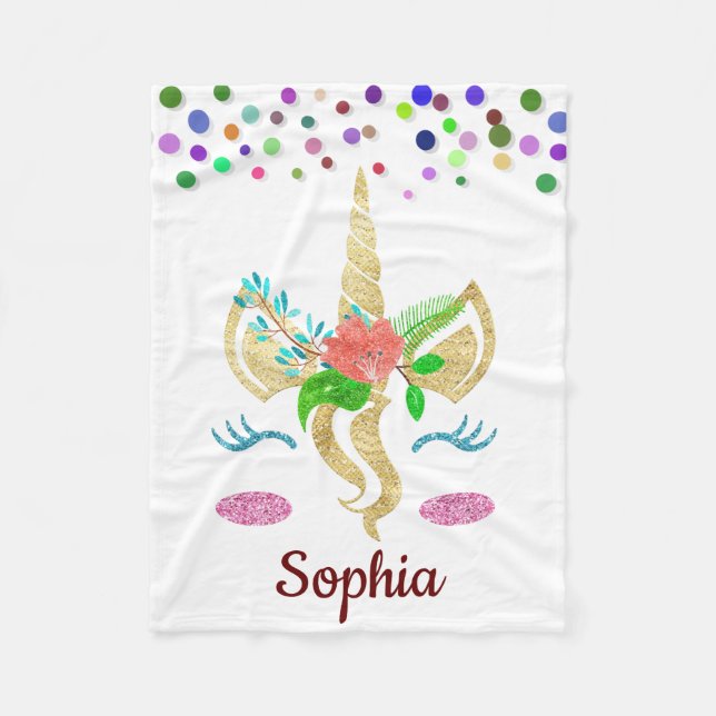 Personalised Unicorn with Pony Fleece Blanket (Front)