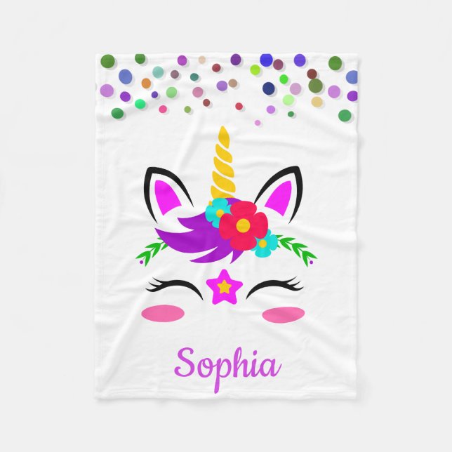Personalised Unicorn with Pony Fleece Blanket (Front)