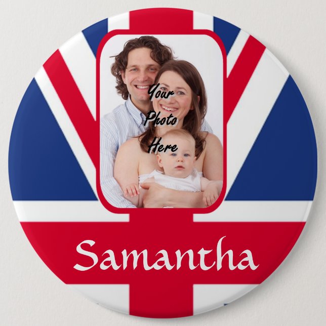 Personalised union jack 6 cm round badge (Front)