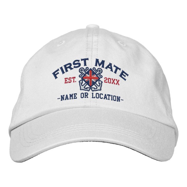 Personalised Union Jack Flag First Mate Nautical Embroidered Hat (Front)