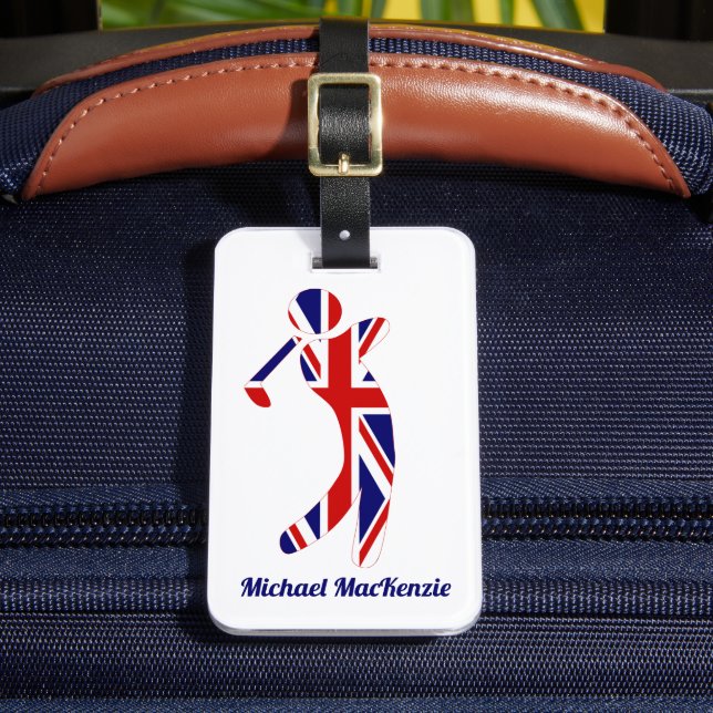 Personalised Union Jack Golfer Luggage Tag (Front Insitu 2)