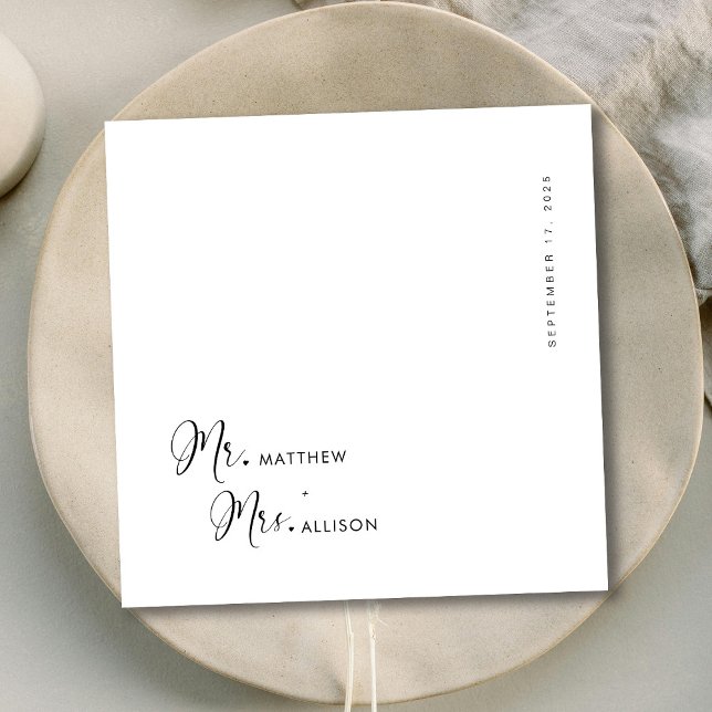 Personalised Unique Calligraphy Mr. & Mrs. Wedding Napkin (Personalized Unique Calligraphy Mr. & Mrs. Wedding Napkins)